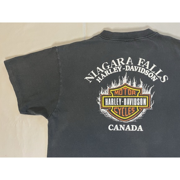 Vntge Harley Davidson T Shirt 3D Emblem Pit bull Strong Survive Niagara Falls  L - Picture 14 of 16